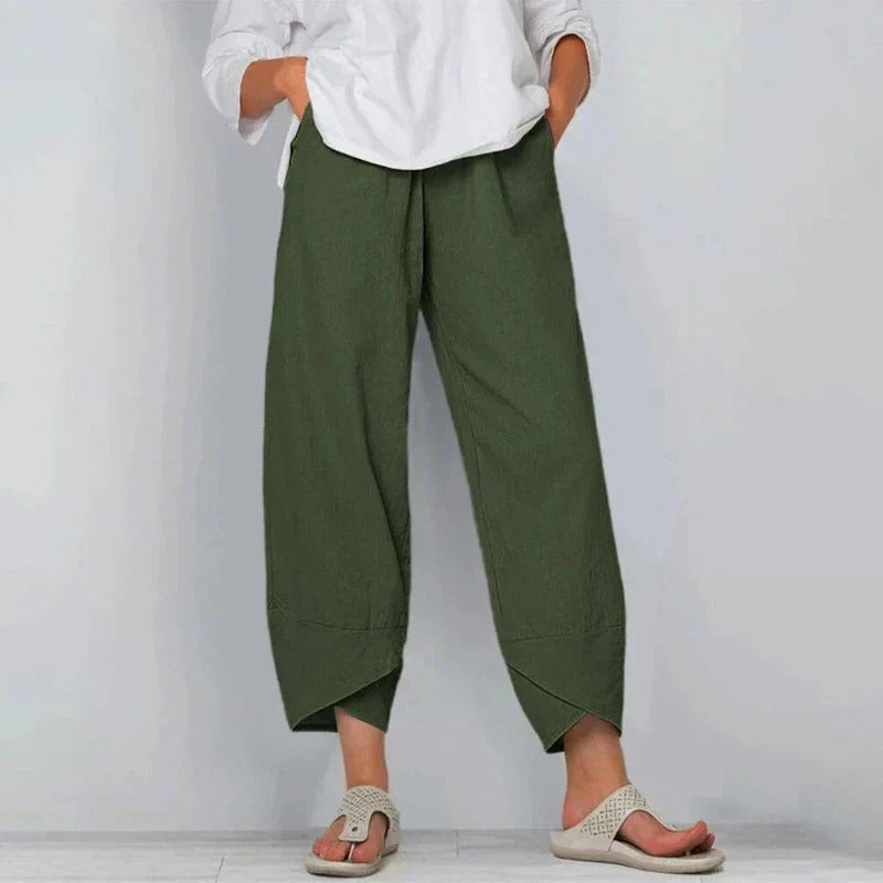 womens chic summer pants | lightweight breathable wide leg trousers - back view