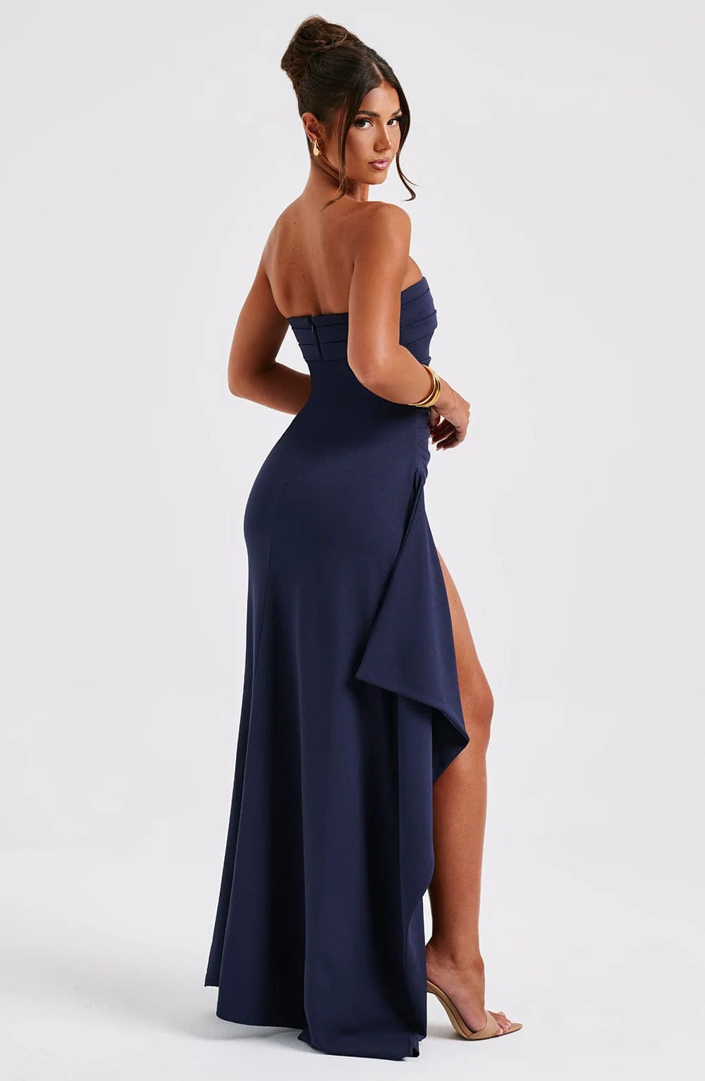 Women's Red Strapless Slit Maxi Prom Dress
