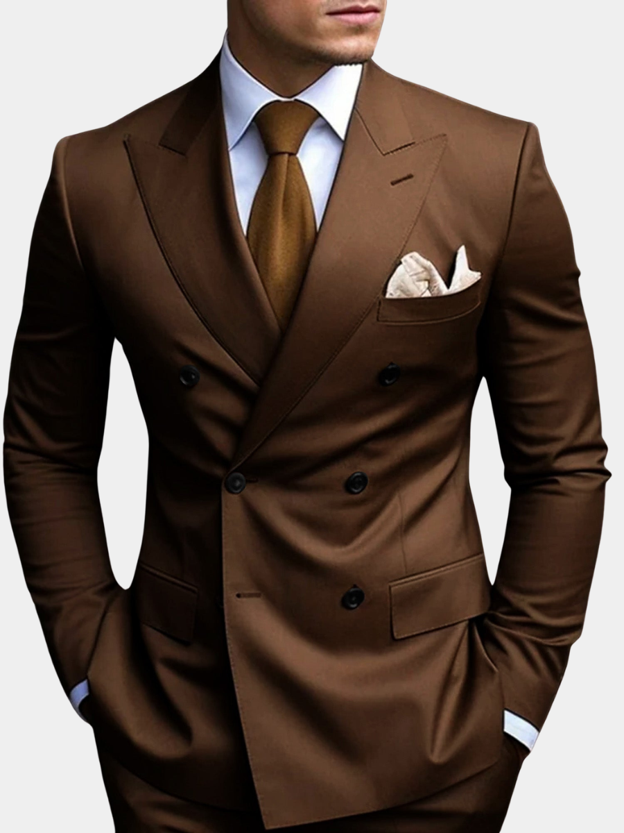 Men's double breasted suit, front view