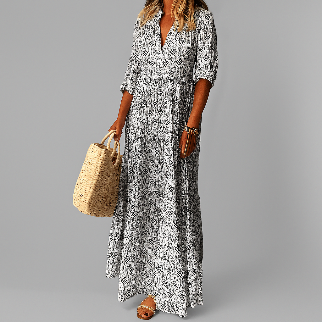 Women's Pink Vintage Print Cotton Maxi Dress | Casual Summer Boho Dress