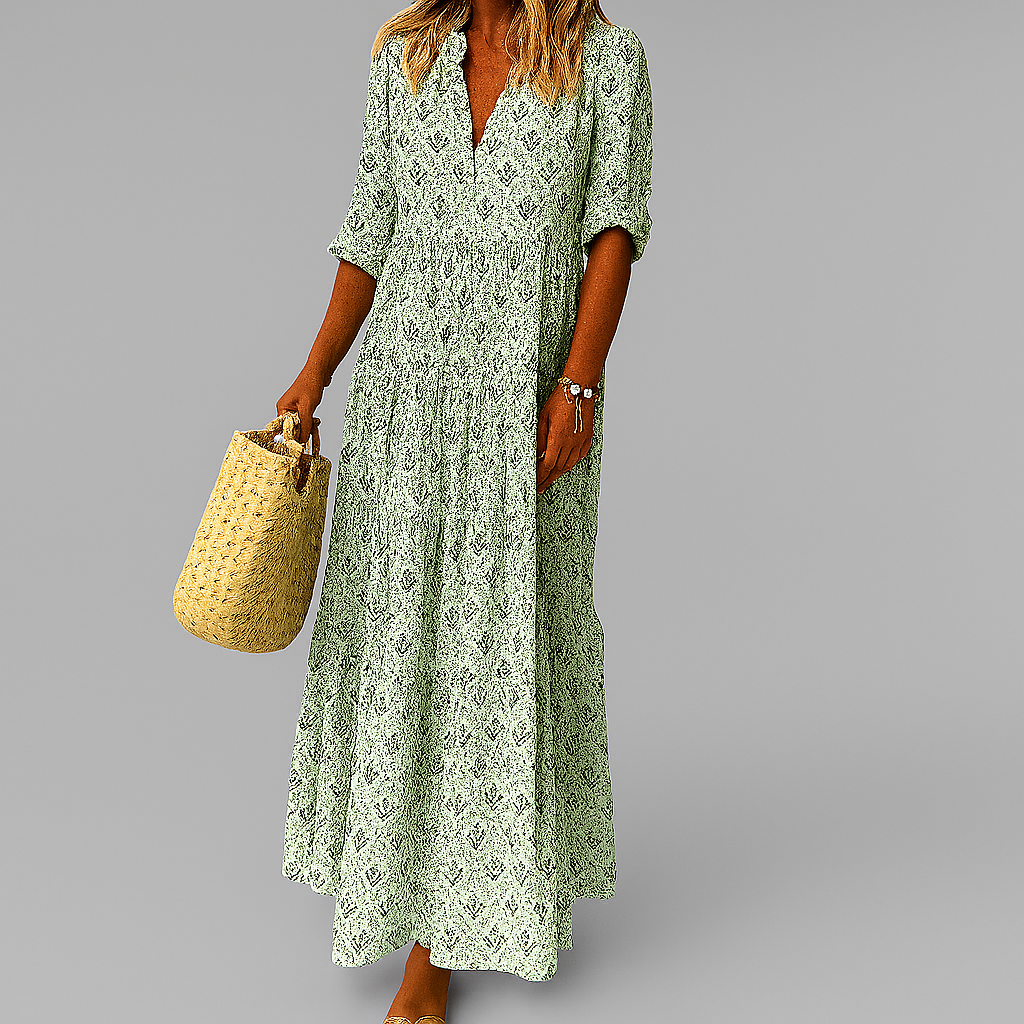 Women's Pink Vintage Print Cotton Maxi Dress | Casual Summer Boho Dress