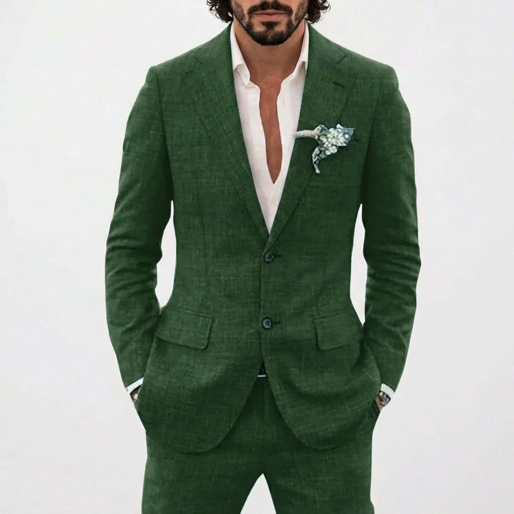 Men's 2-Piece Linen Slim Fit Suit | Blazer and Pants Wedding Set