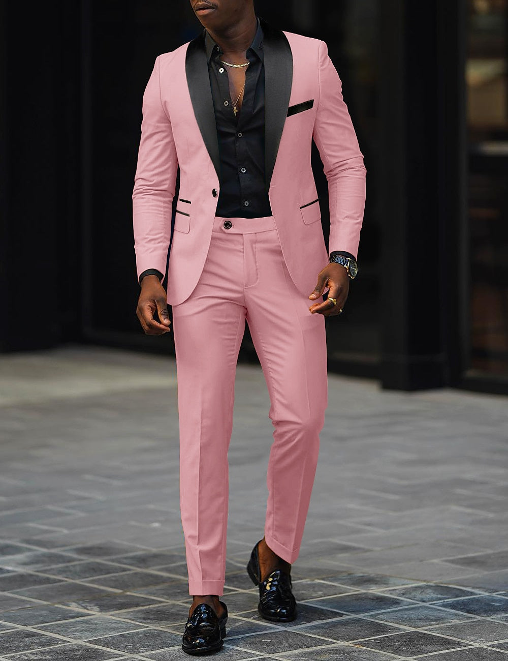 Men's single button suit, worn view