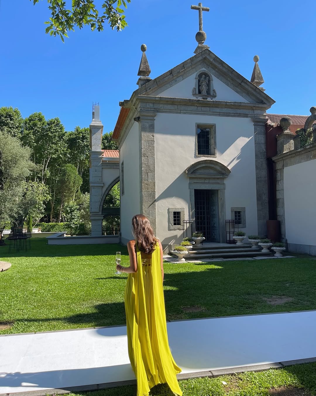 Women's Yellow Pleated Strapless Maxi Wedding Guest Dress