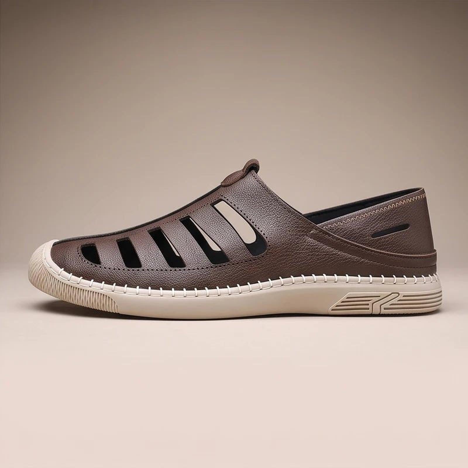 Men's Leather Fisherman Sandals with Closed Toe | Beach Casual