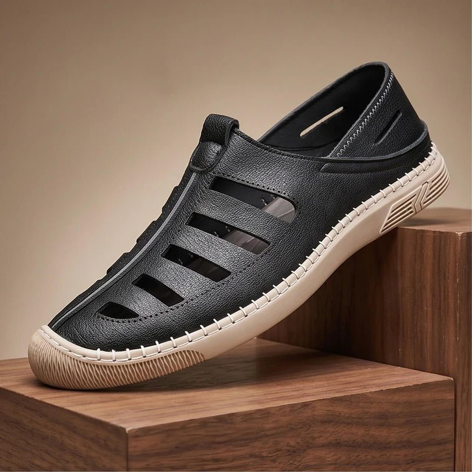 Men's Leather Fisherman Sandals with Closed Toe | Beach Casual