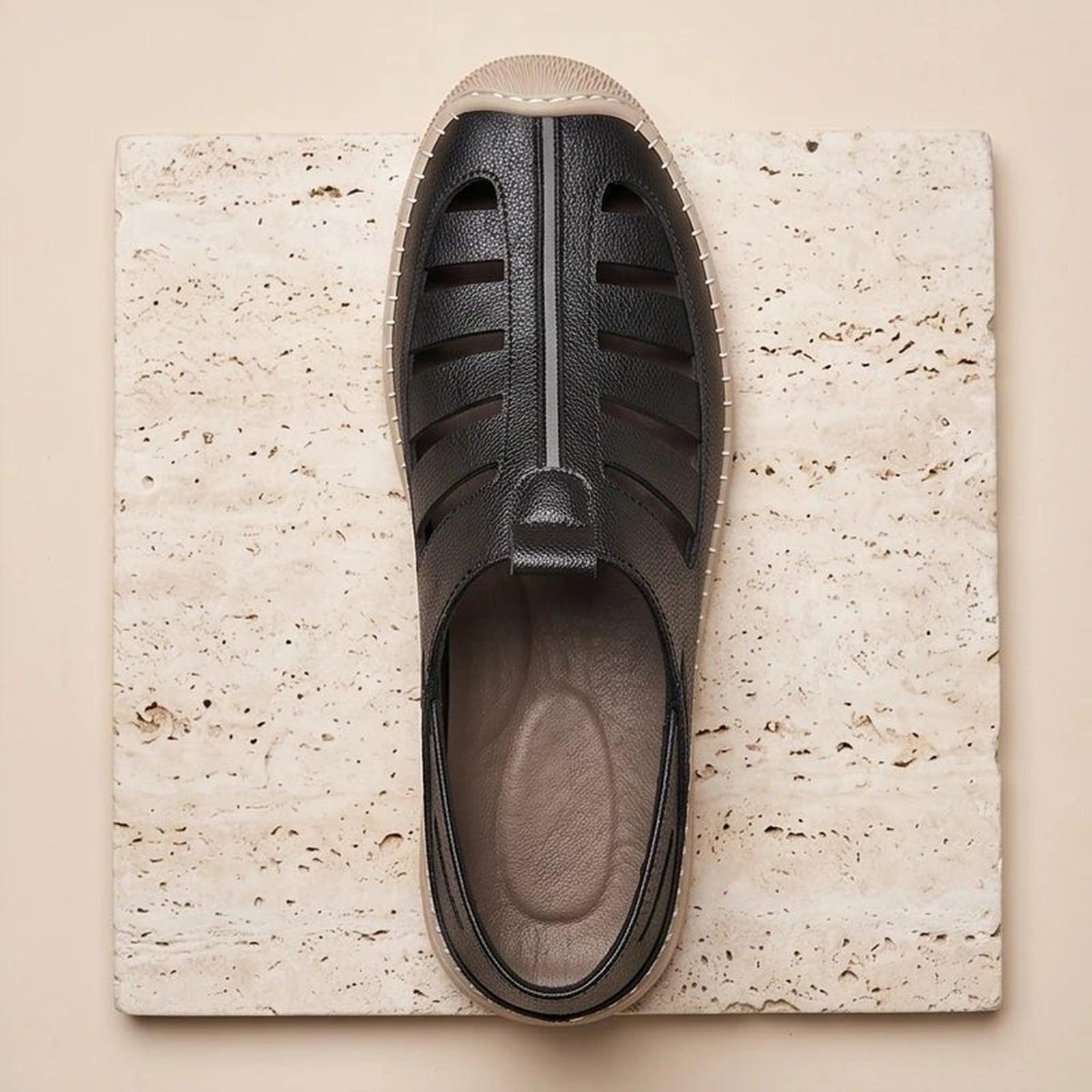 Men's Leather Fisherman Sandals with Closed Toe | Beach Casual