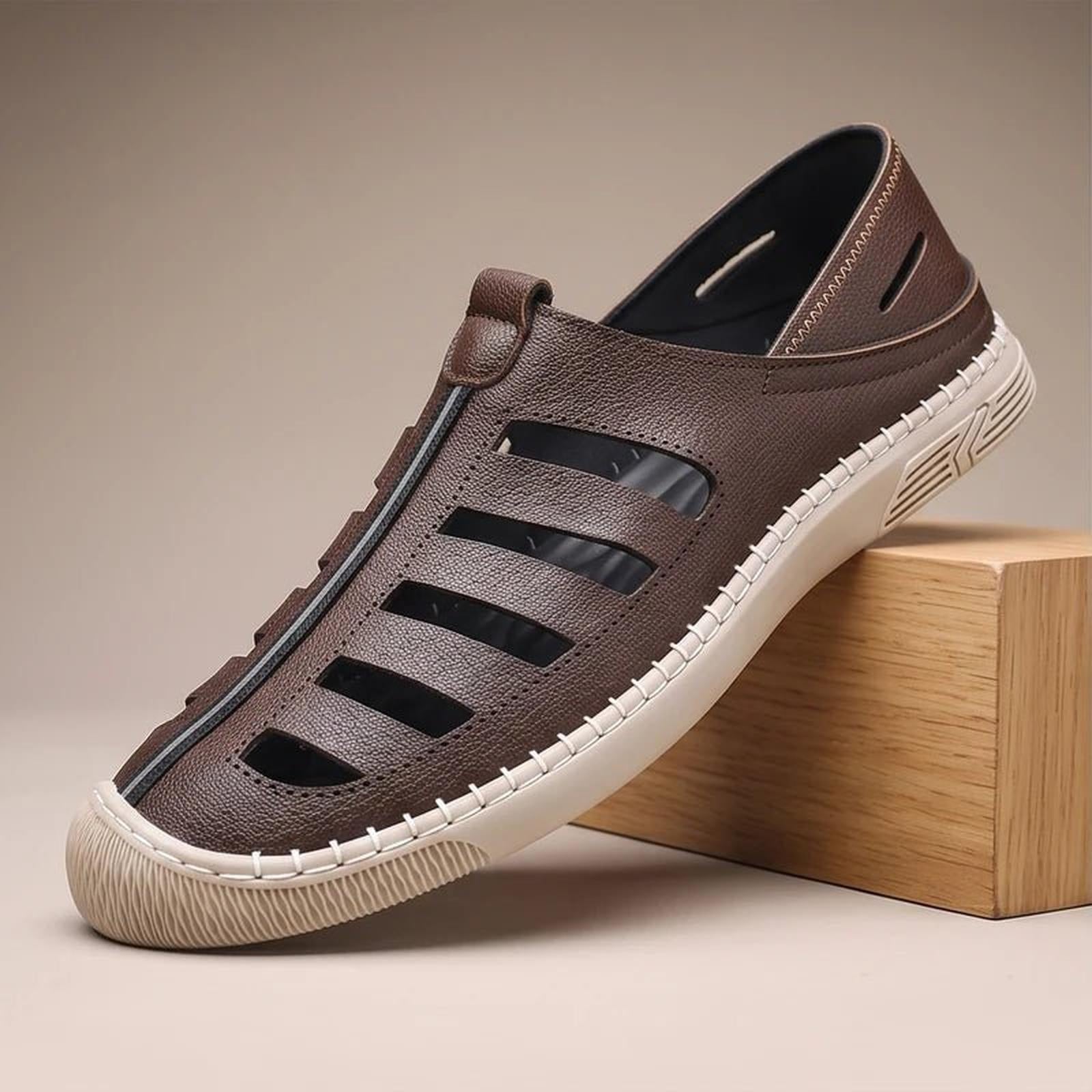 Men's Leather Fisherman Sandals with Closed Toe | Beach Casual