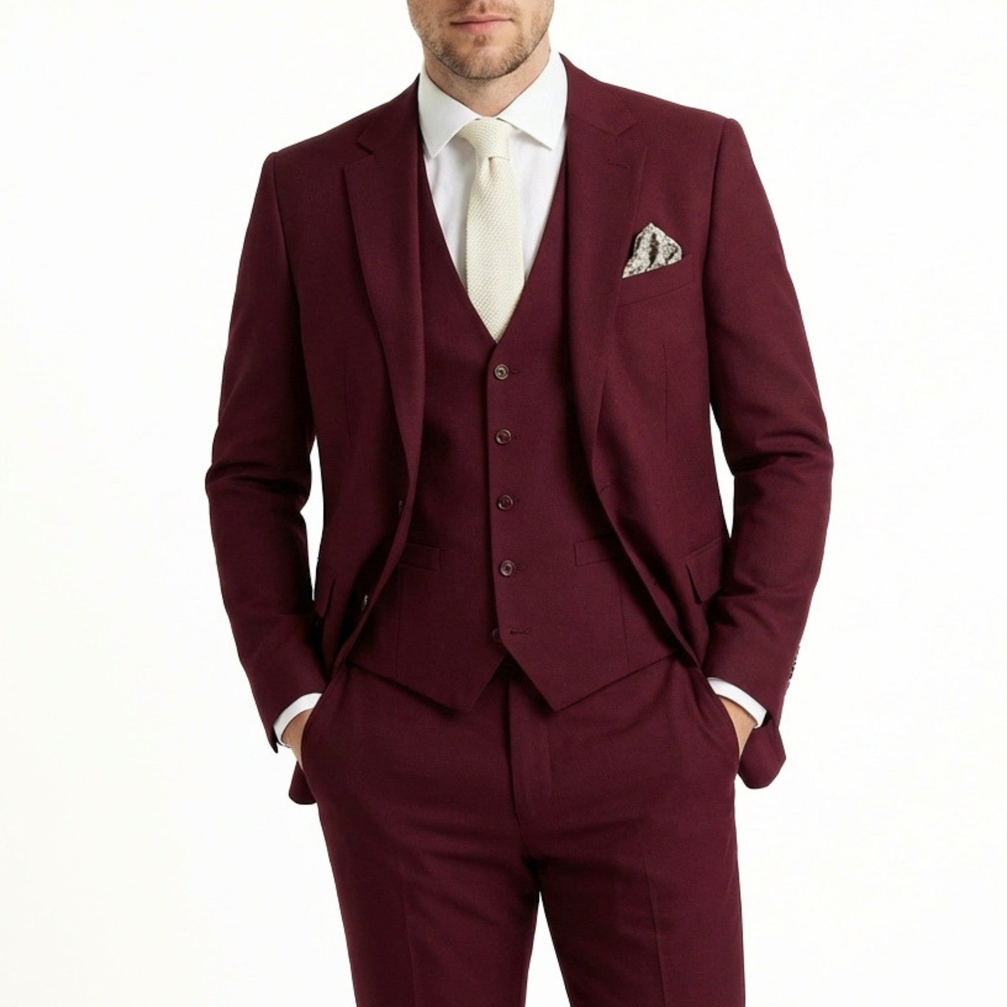 Men's Woven Fabric 3-Piece Single Breasted Suit | Formal Wedding Set