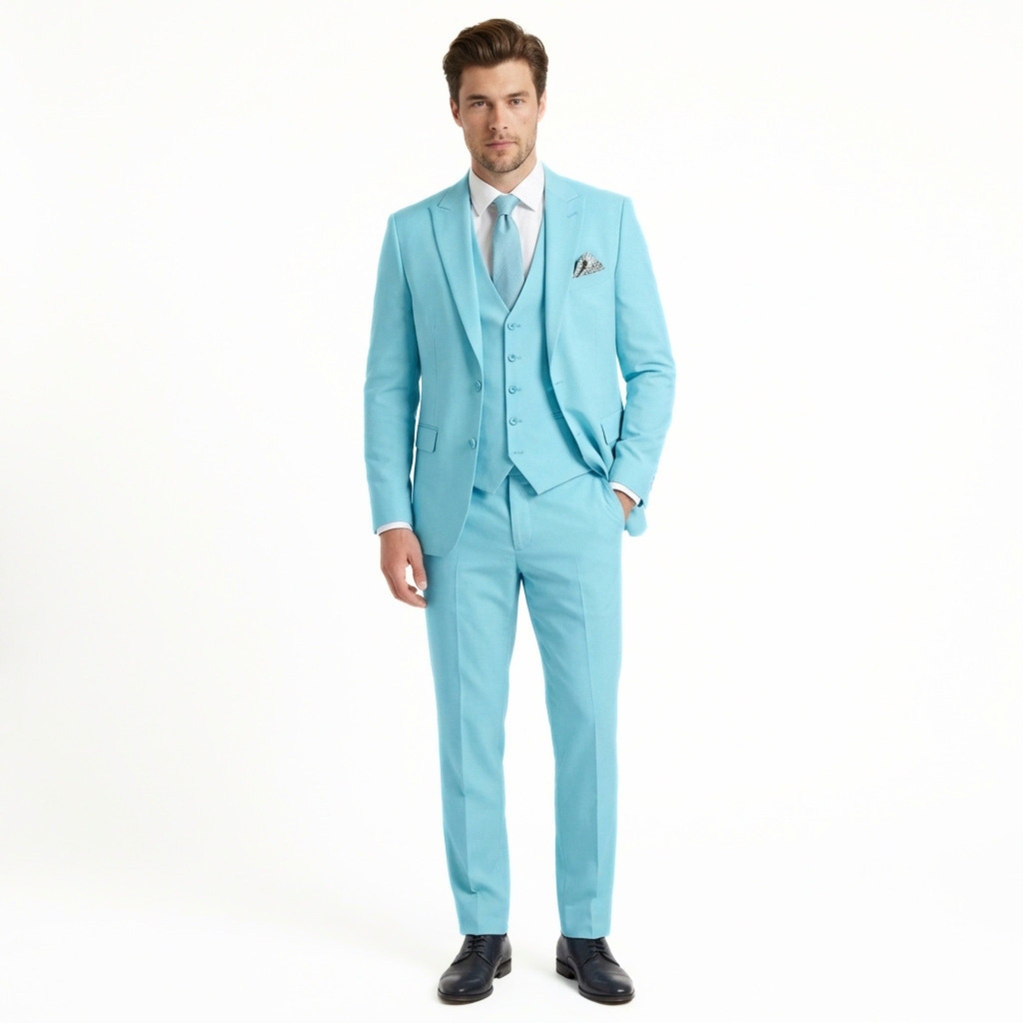 Men's woven fabric 3-piece suit, trousers view