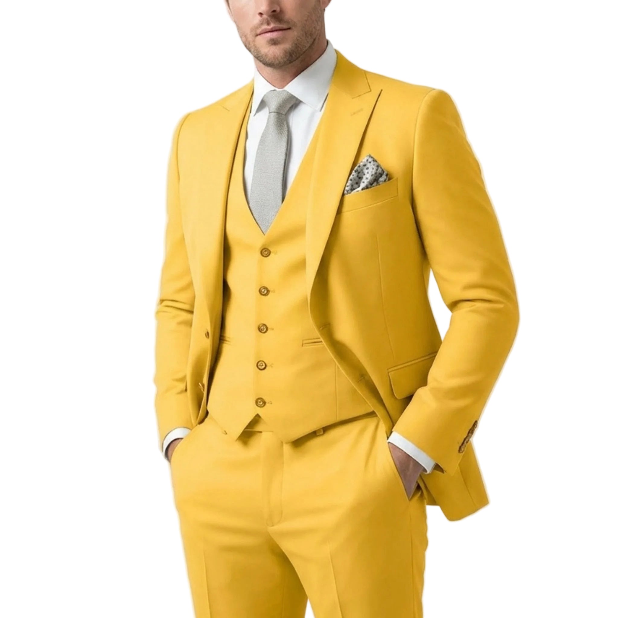 Men's woven fabric 3-piece suit, full set view