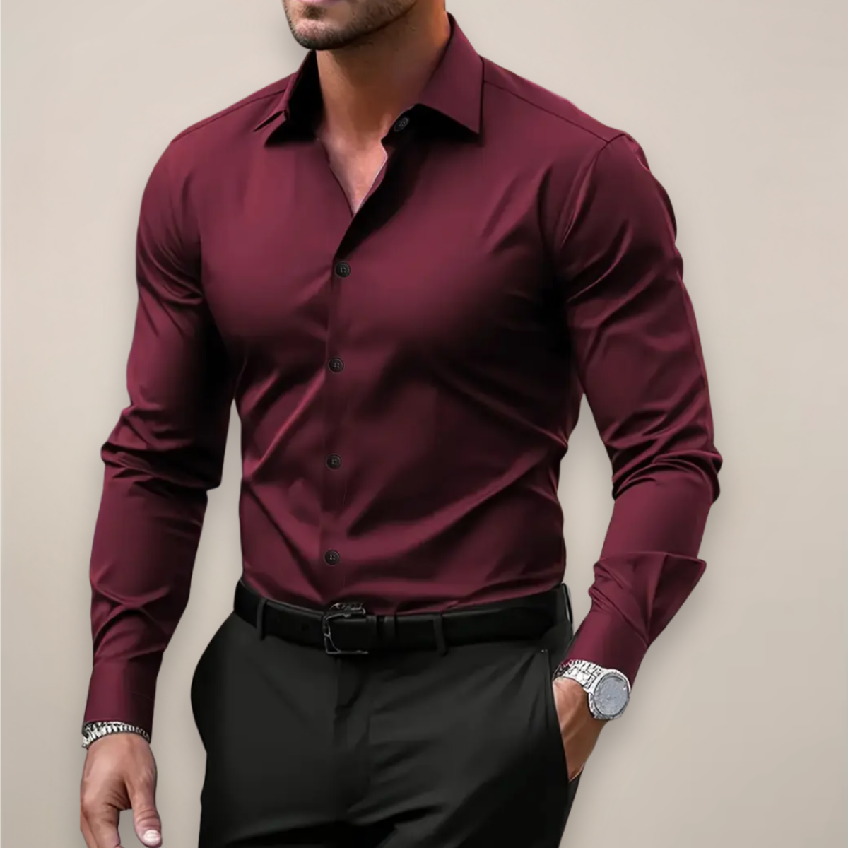 Men's regular fit dress shirt, back view