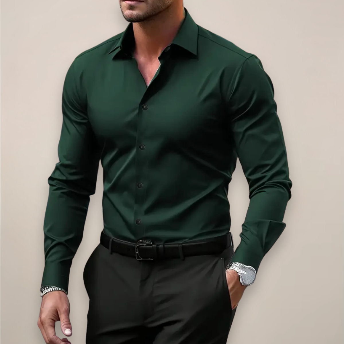 Men's regular fit dress shirt, collar detail