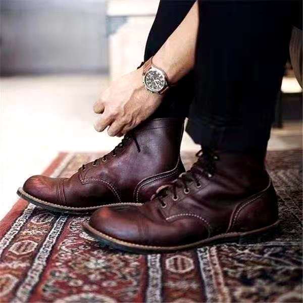 Men's Lace-Up Leather Ankle Boots | Retro High-Top Oxford Style