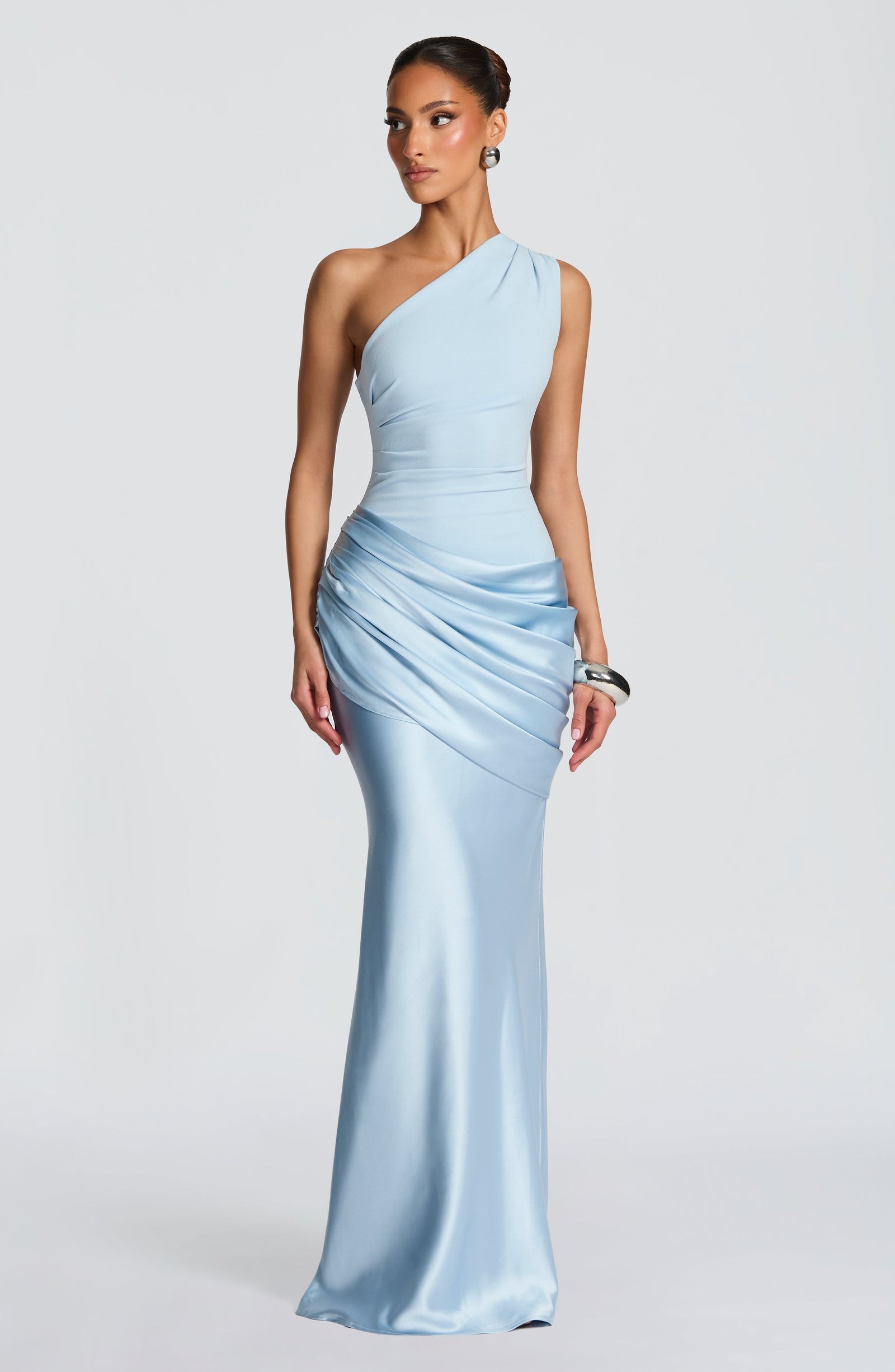 Women's Brown One-Shoulder Maxi Wedding Guest Dress