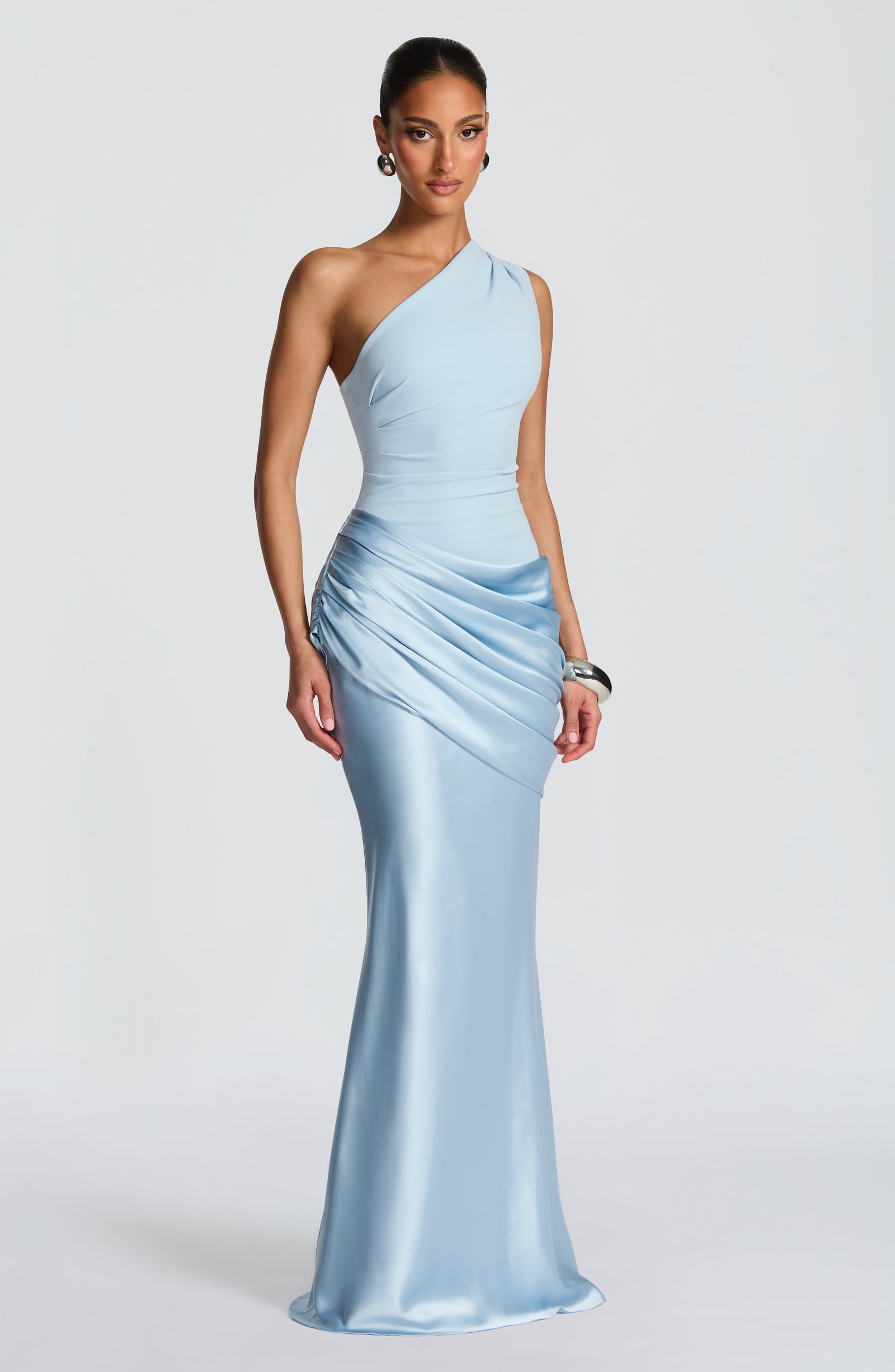 Women's Brown One-Shoulder Maxi Wedding Guest Dress
