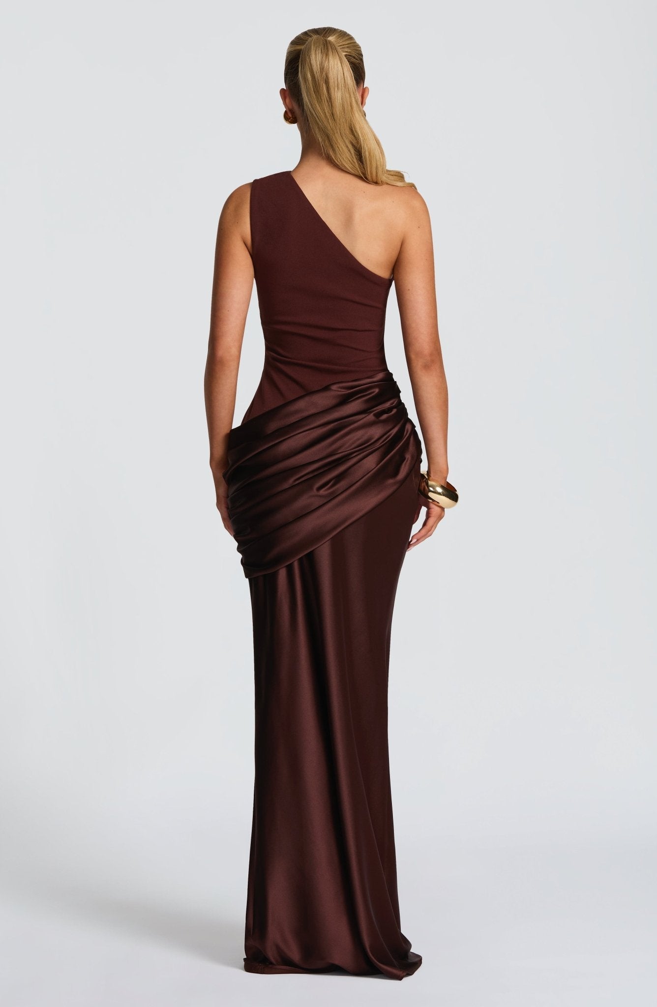 Women's Brown One-Shoulder Maxi Wedding Guest Dress