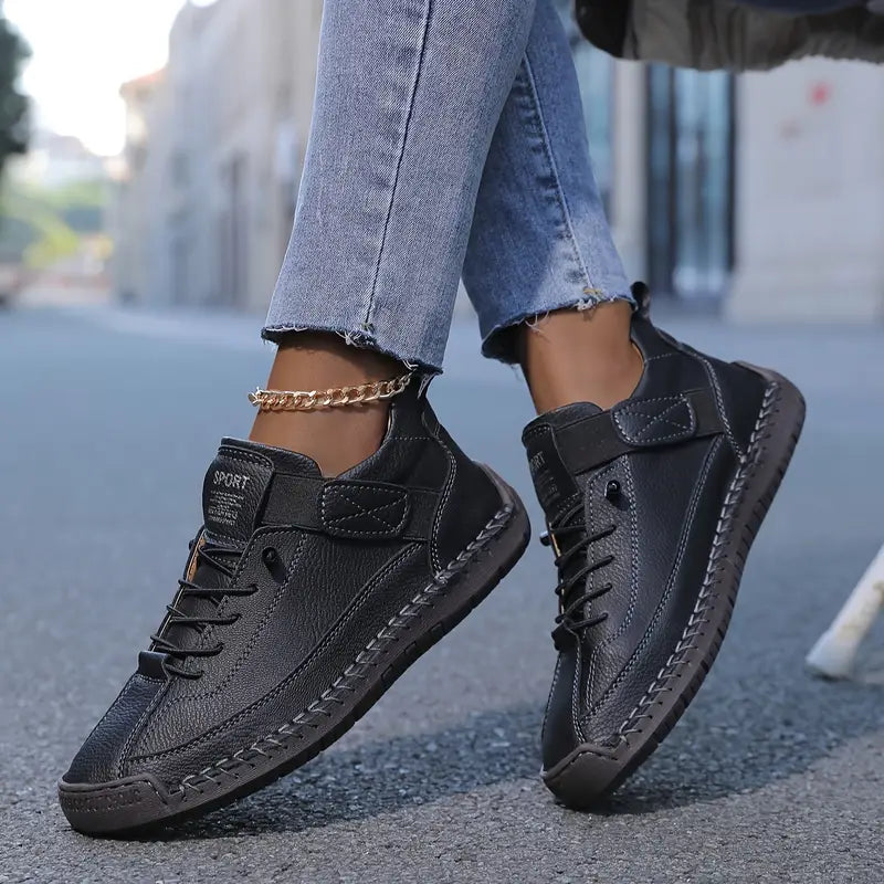 Women's Black Wide Fit Sneakers | Supportive Ergonomic Arch Support Shoes