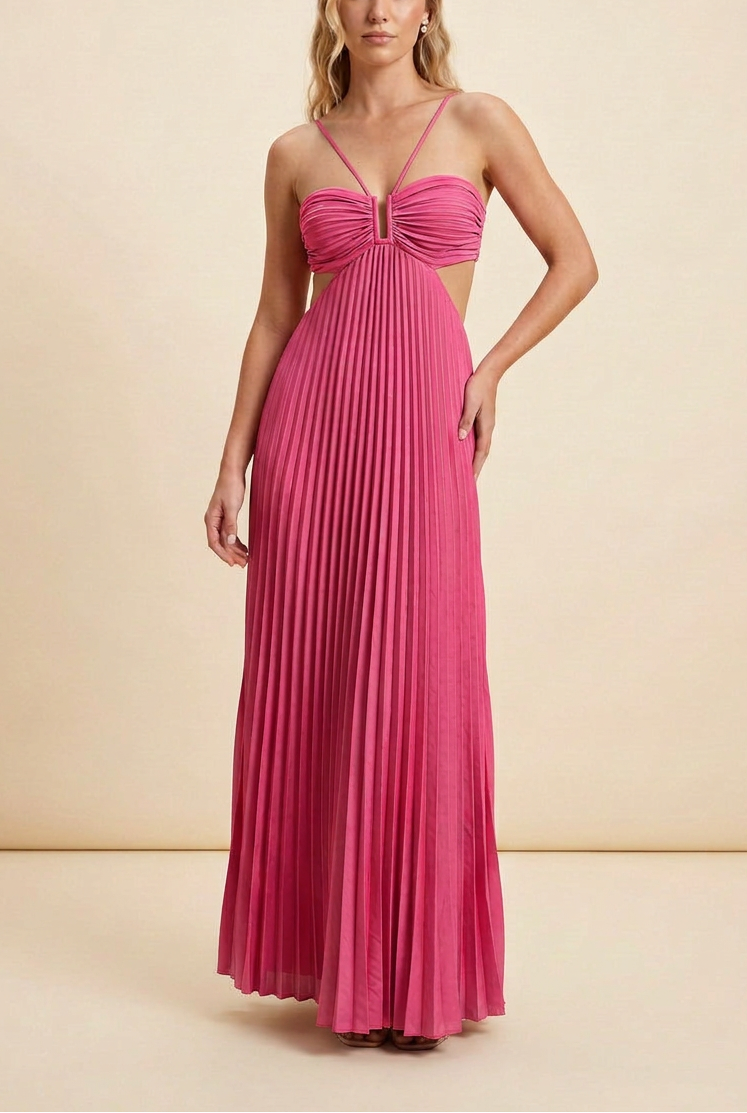 Women's Blue Halter Pleated Maxi Prom Dress