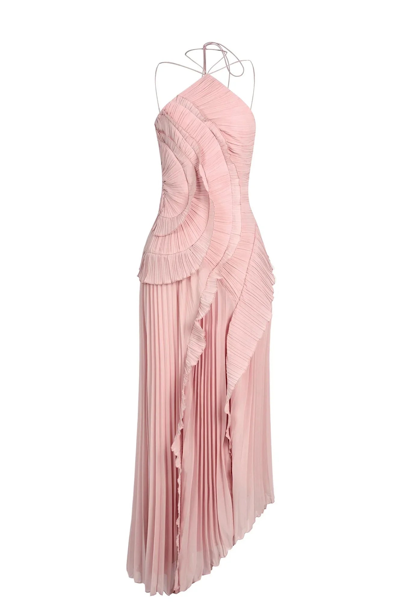 Women's Lilac Pleated Ruffled Maxi Wedding Guest Dress