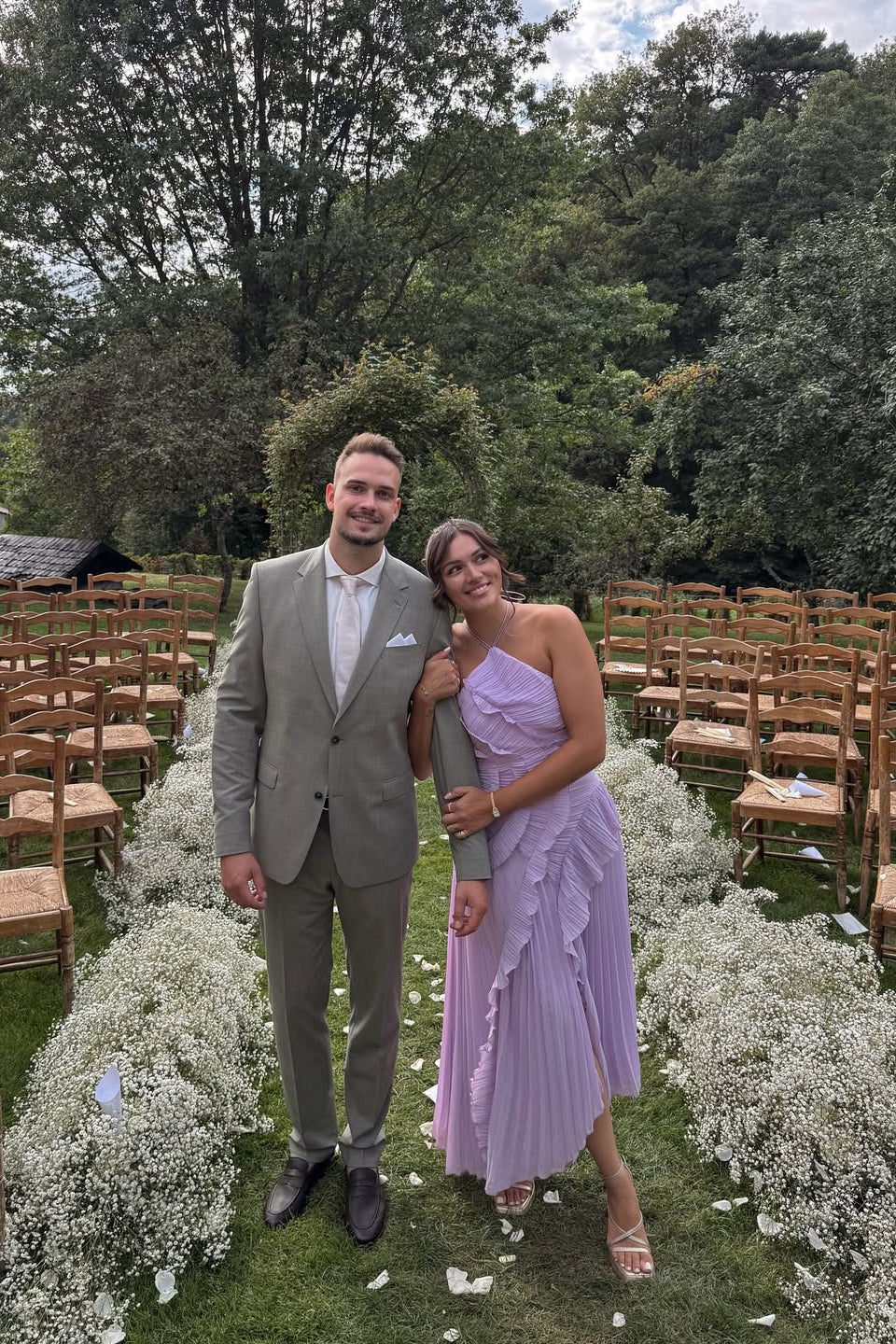 Women's Lilac Pleated Ruffled Maxi Wedding Guest Dress