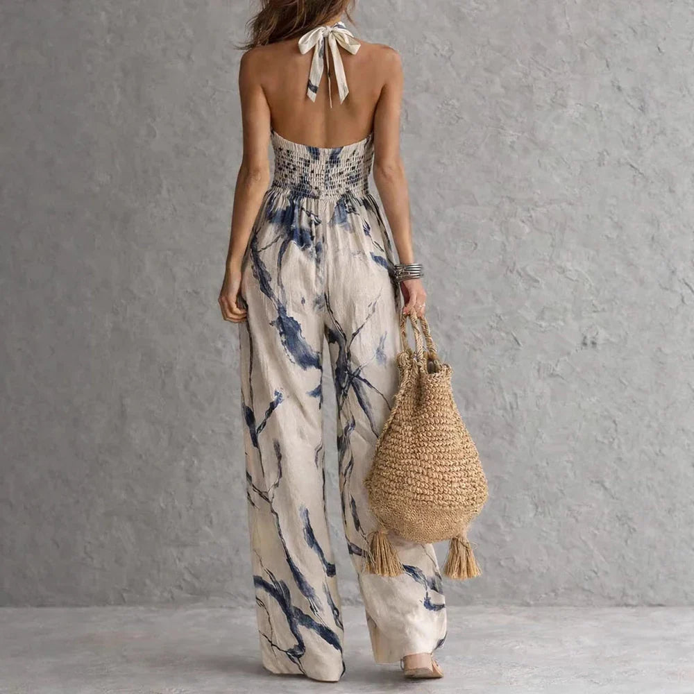 Women's Floral Print Halter Neck Wide Leg Jumpsuit | Boho Summer Jumpsuit