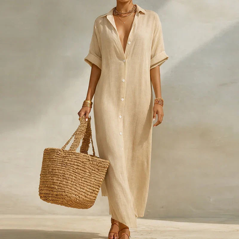 Women's Striped V-Neck Short Sleeve Maxi Dress | Casual Summer Kaftan Dress