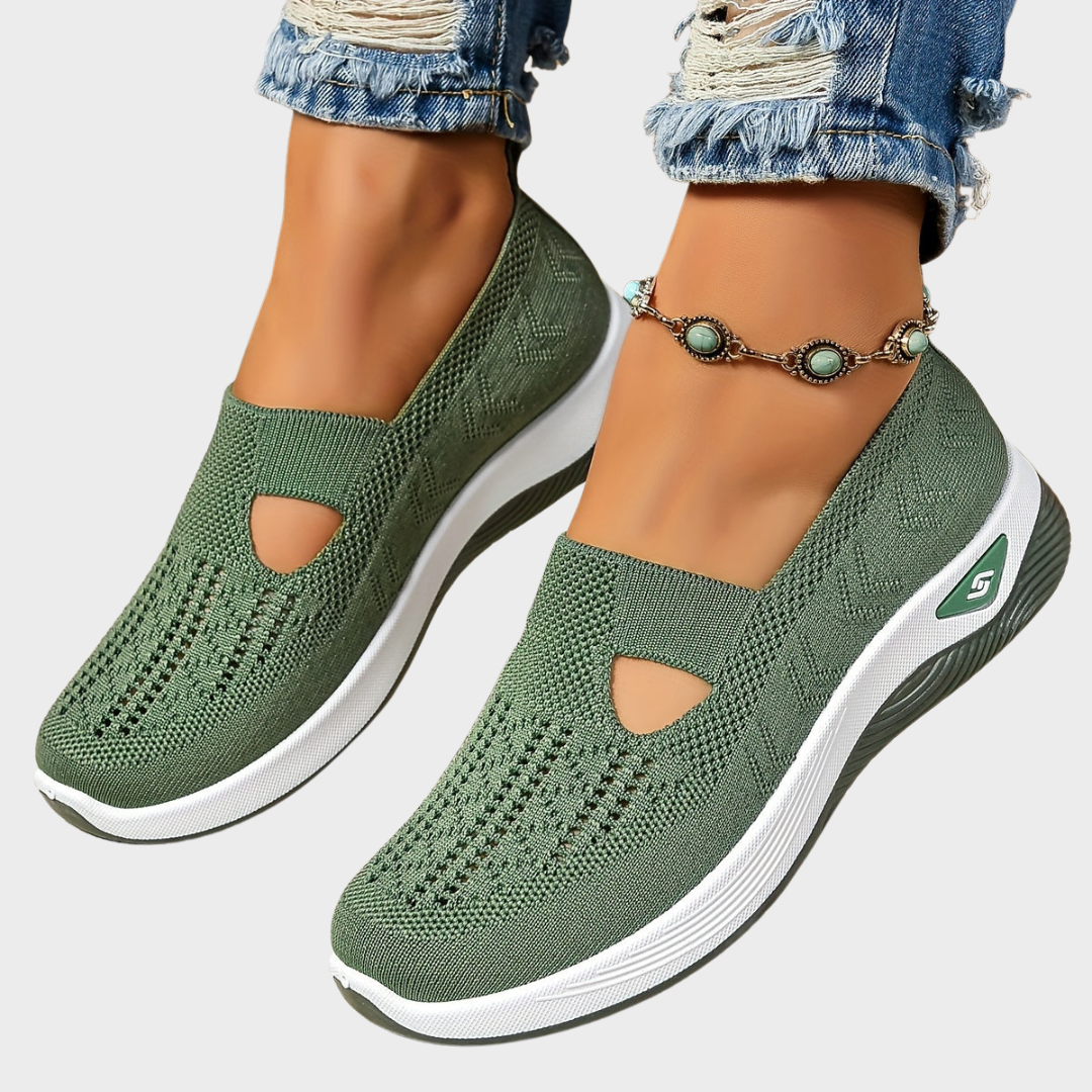Women's green slip-on comfort shoes - front view