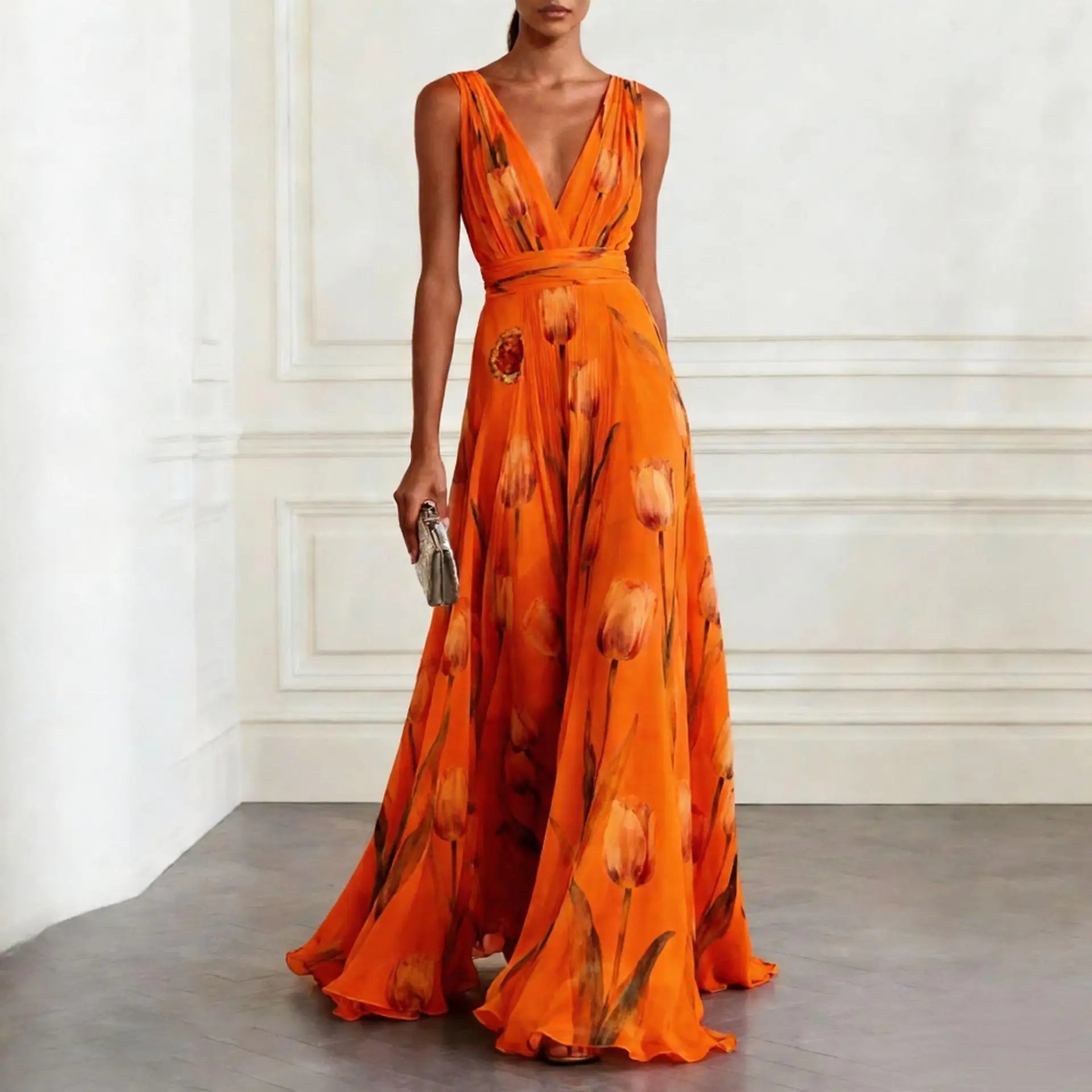 Women's Blue Tulip Hem Wedding Guest Dress | Elegant Formal Midi Dress