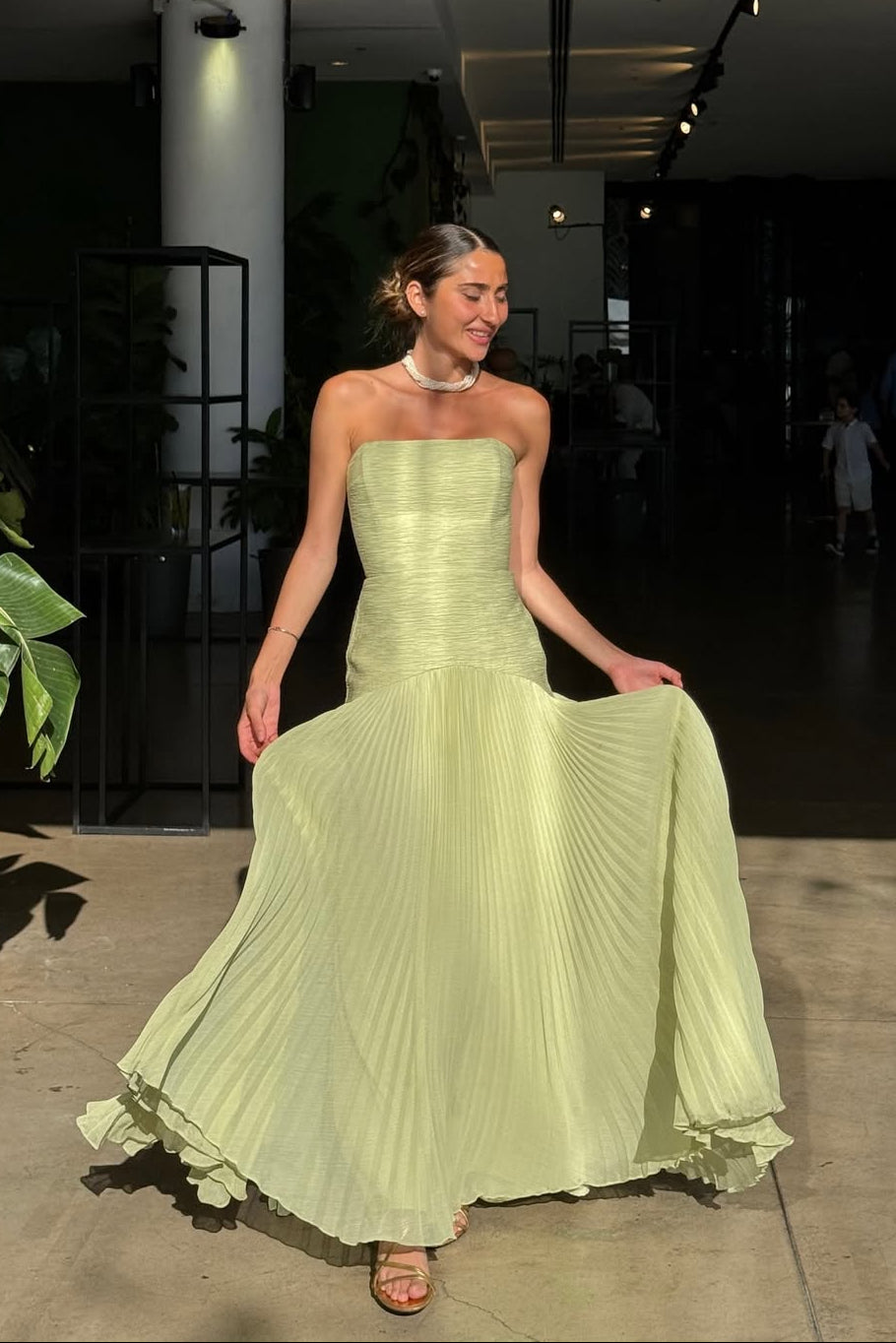 Women's Green Strapless Maxi Wedding Guest Dress
