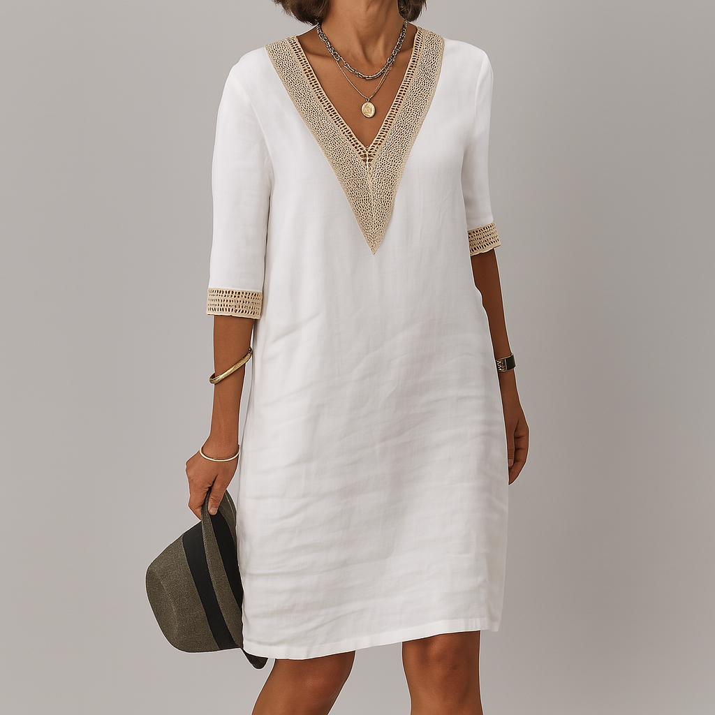 Women's White Linen Summer Dress | Casual Lightweight Flowy Dress