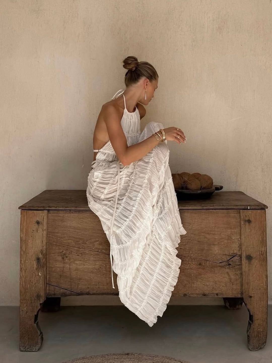 Women's Ivory Boho Ruffle Two-Piece Set | Flowy Skirt & Ruffled Top Summer Matching Outfit