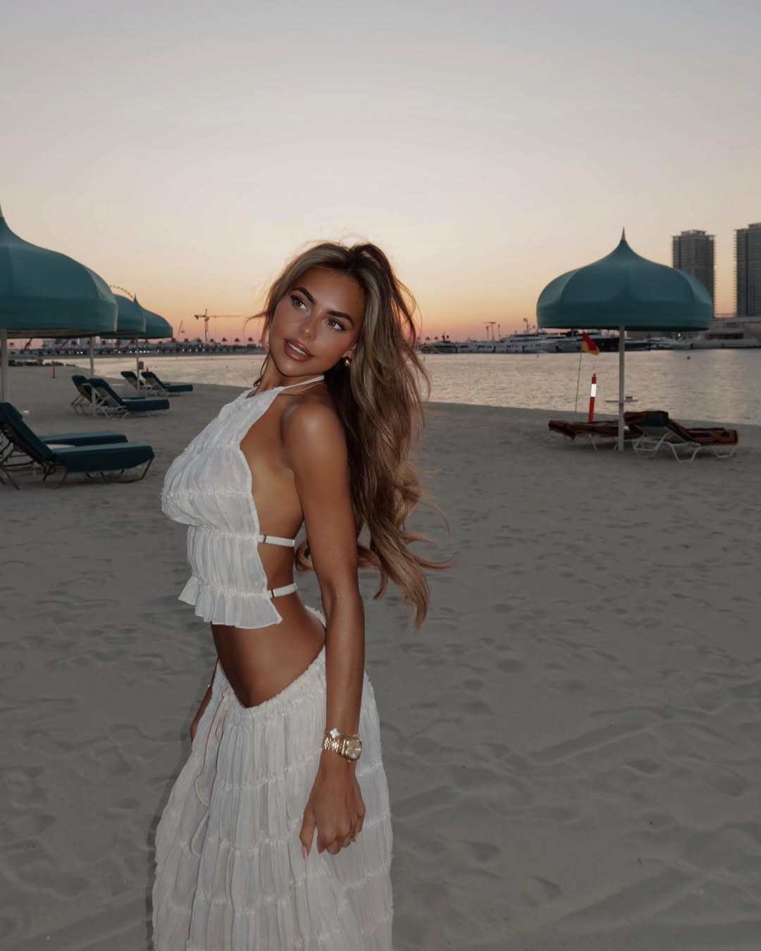 Women's Ivory Boho Ruffle Two-Piece Set | Flowy Skirt & Ruffled Top Summer Matching Outfit