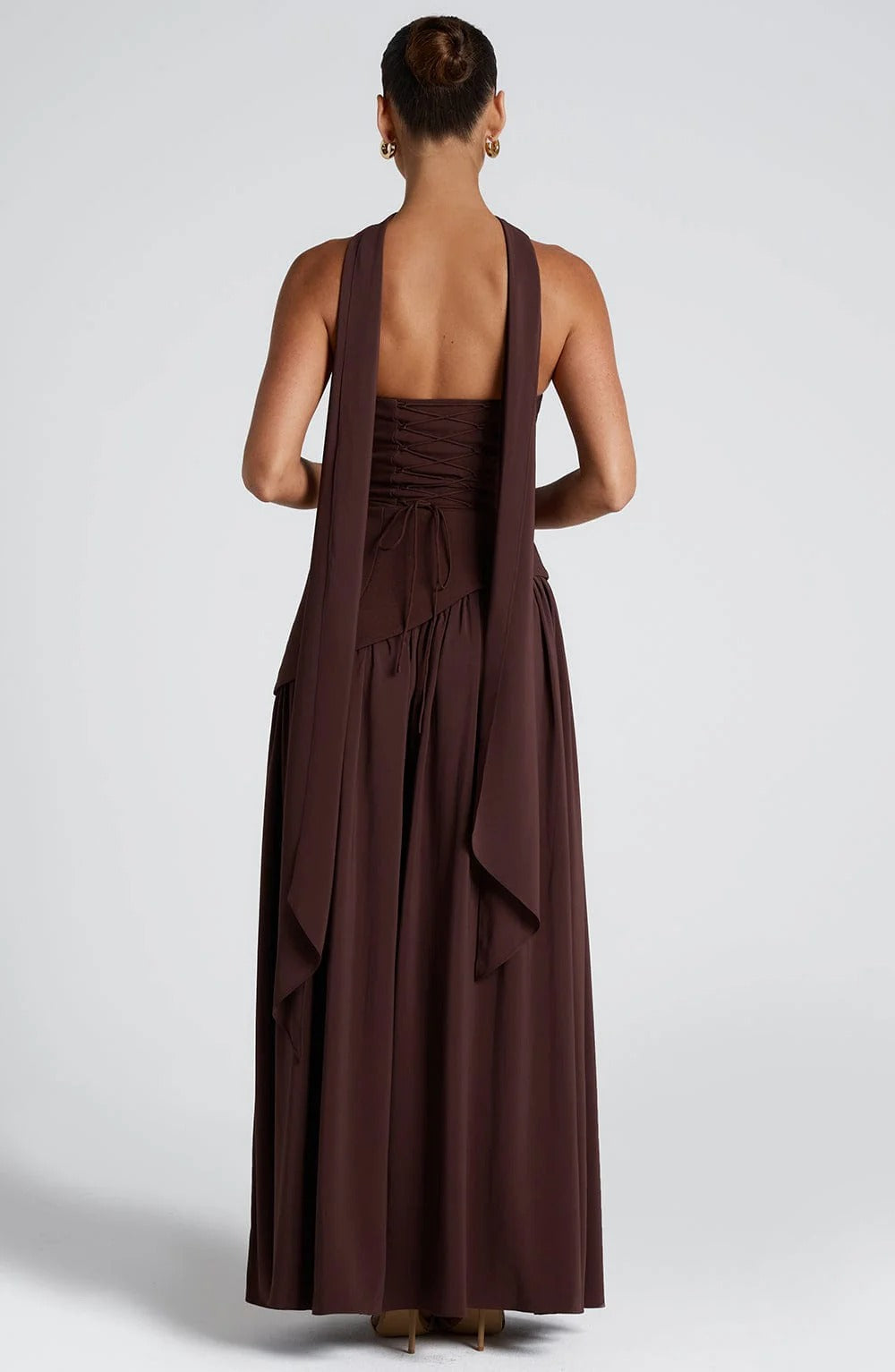 Women's Yellow Strapless Maxi Wedding Guest Dress with Scarf