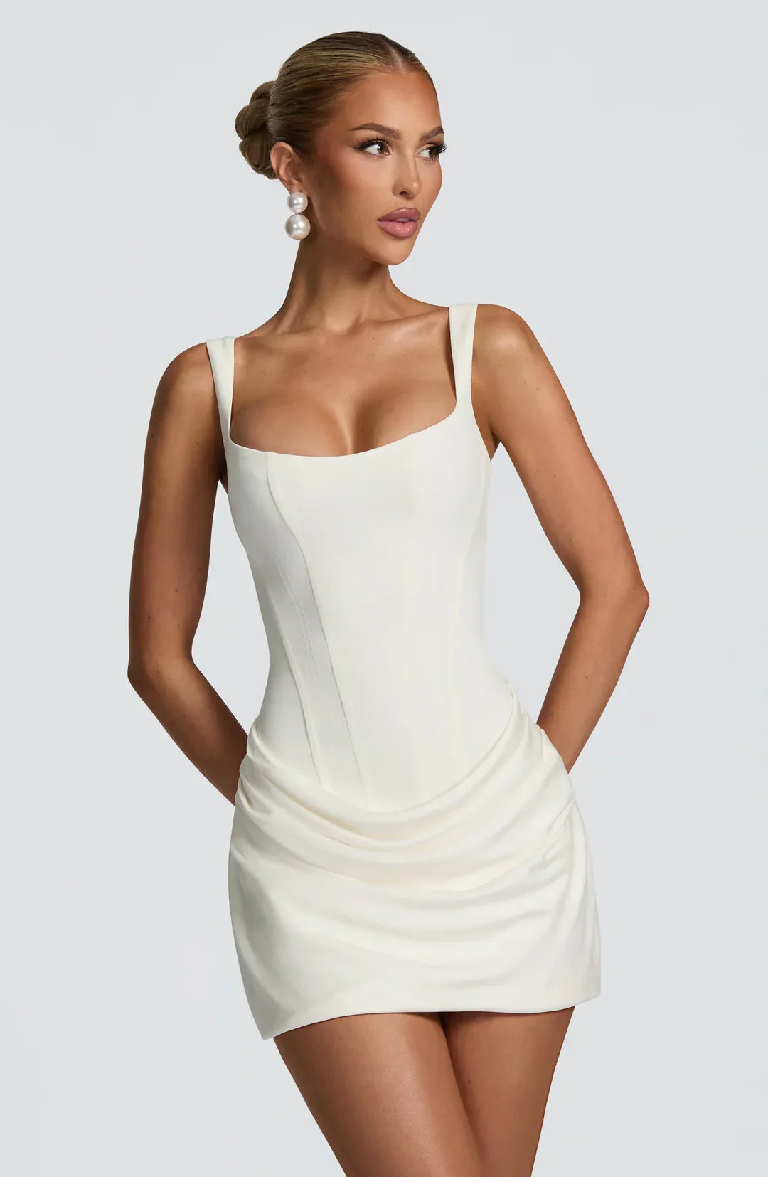 Women's Brown Sleeveless Draped Corset Mini Dress