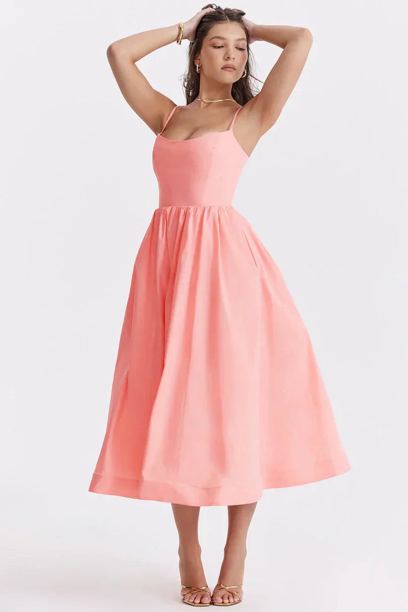 Women's Pink Sleeveless Fitted Midi Dress | Elegant Casual Summer & Formal Dress