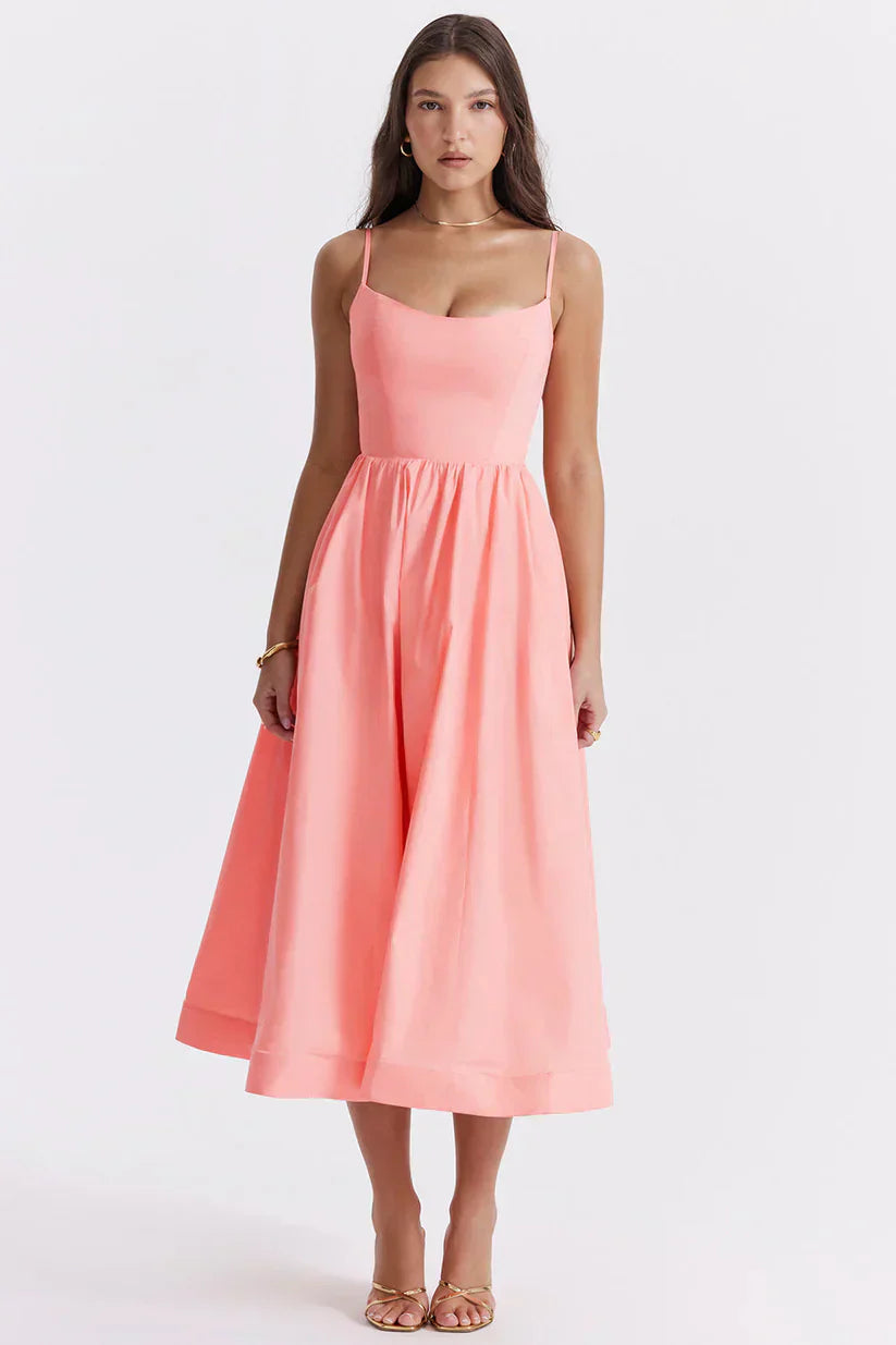 Women's Pink Sleeveless Fitted Midi Dress | Elegant Casual Summer & Formal Dress
