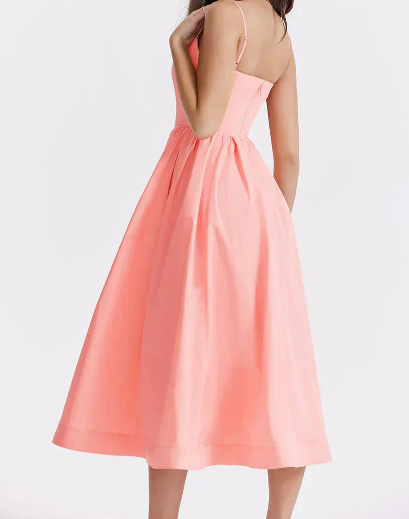 Women's Pink Sleeveless Fitted Midi Dress | Elegant Casual Summer & Formal Dress