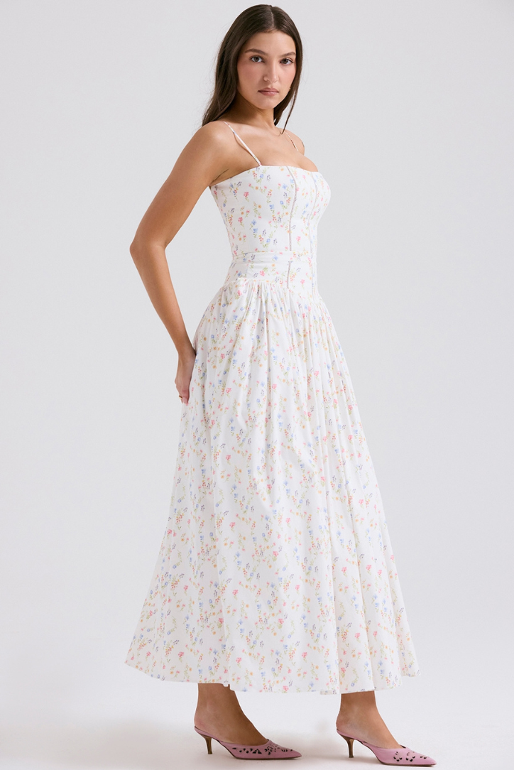 Women's Strapless Floral Midi Dress | Elegant Casual Summer & Wedding Guest Dress