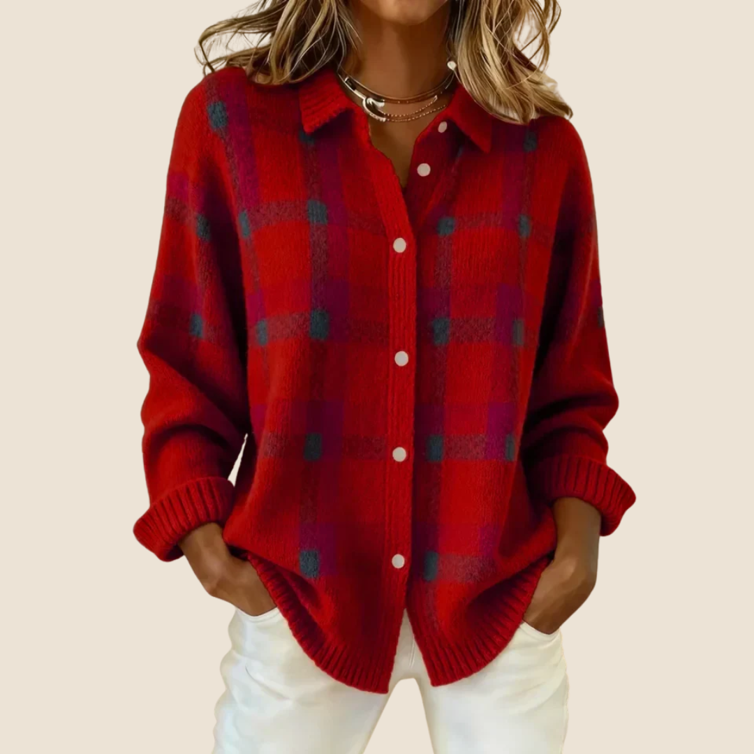 Women's Retro Check Pattern Knit Sweater | Soft Long Sleeve Top
