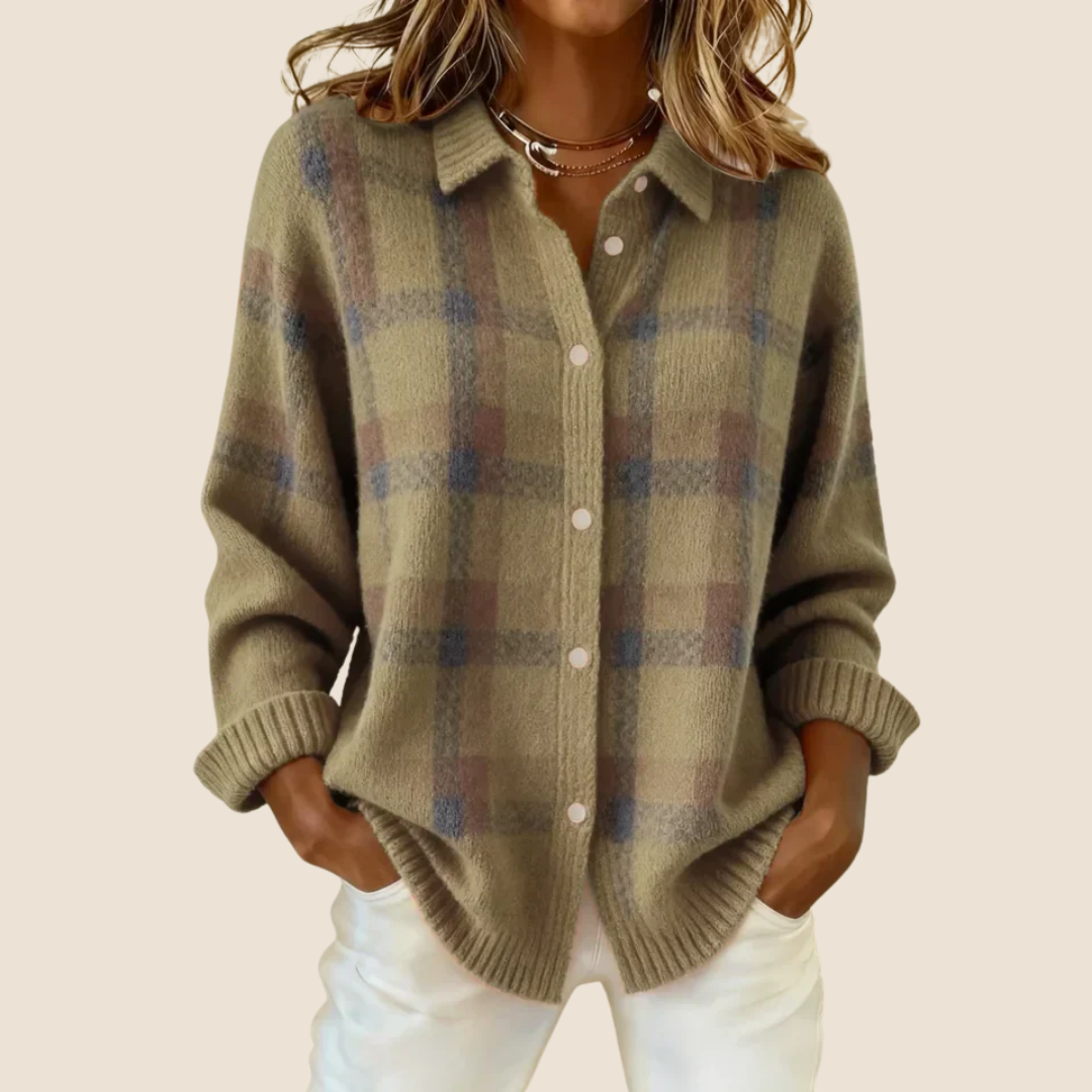 Women's Retro Check Pattern Knit Sweater | Soft Long Sleeve Top