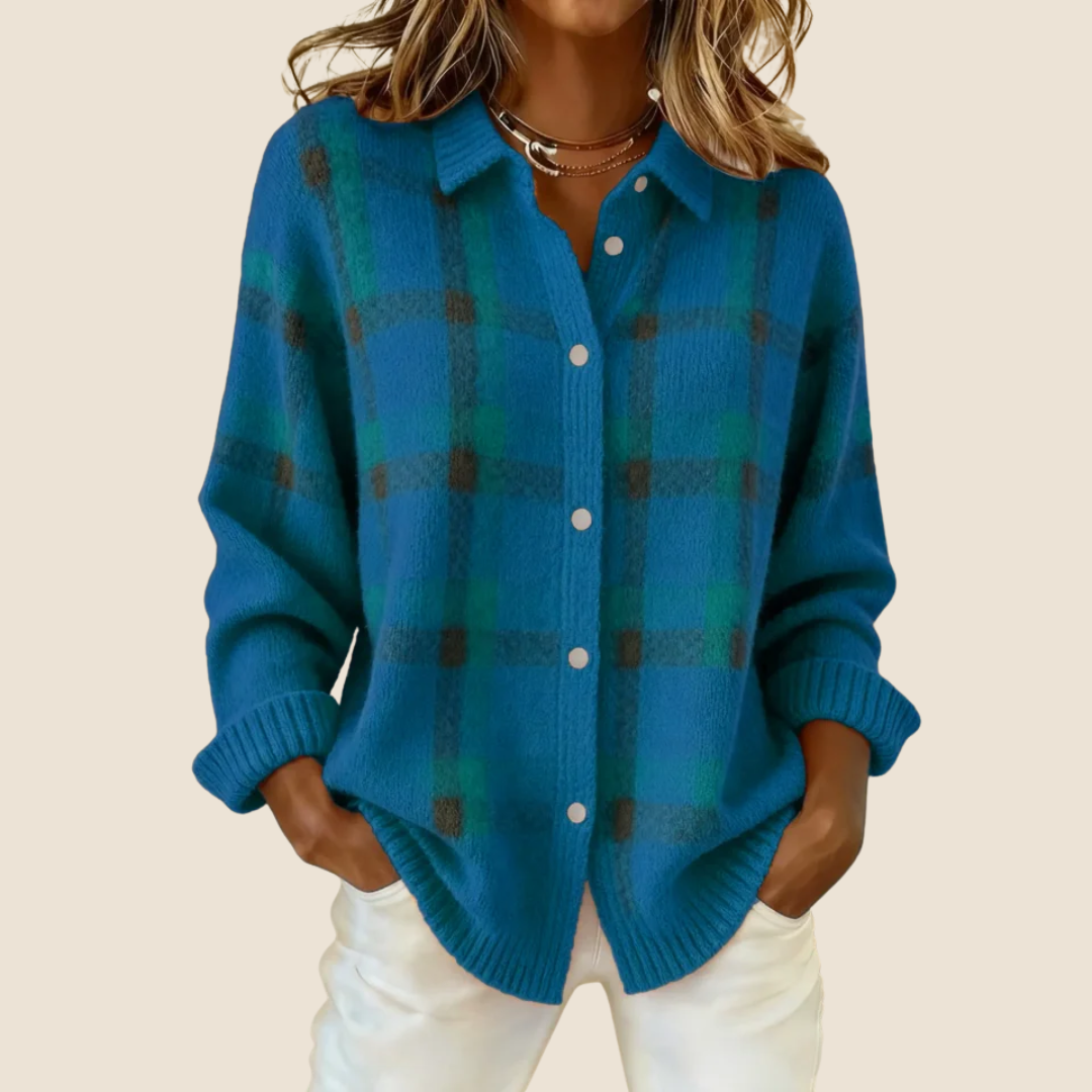 Women's Retro Check Pattern Knit Sweater | Soft Long Sleeve Top