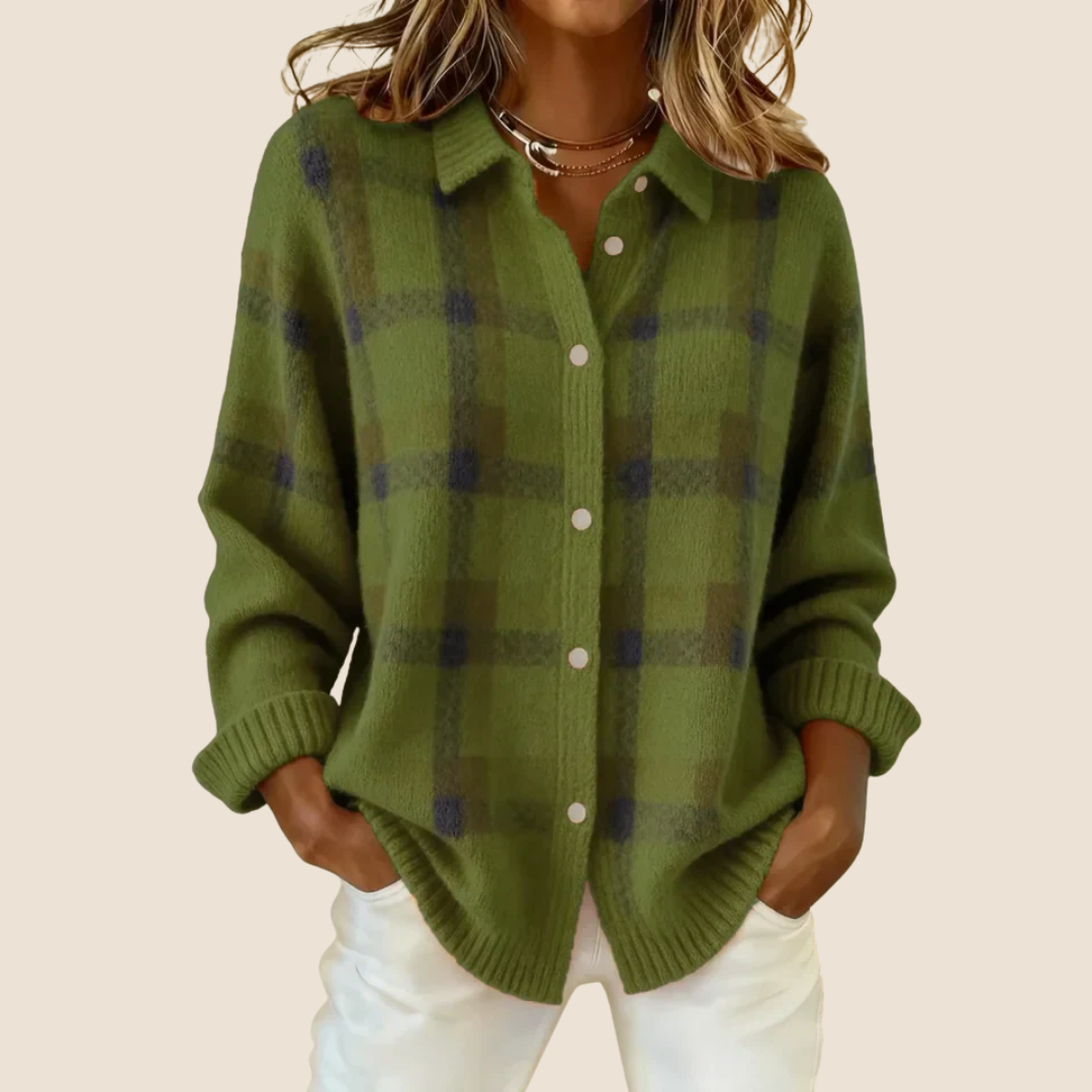 Women's Retro Check Pattern Knit Sweater | Soft Long Sleeve Top