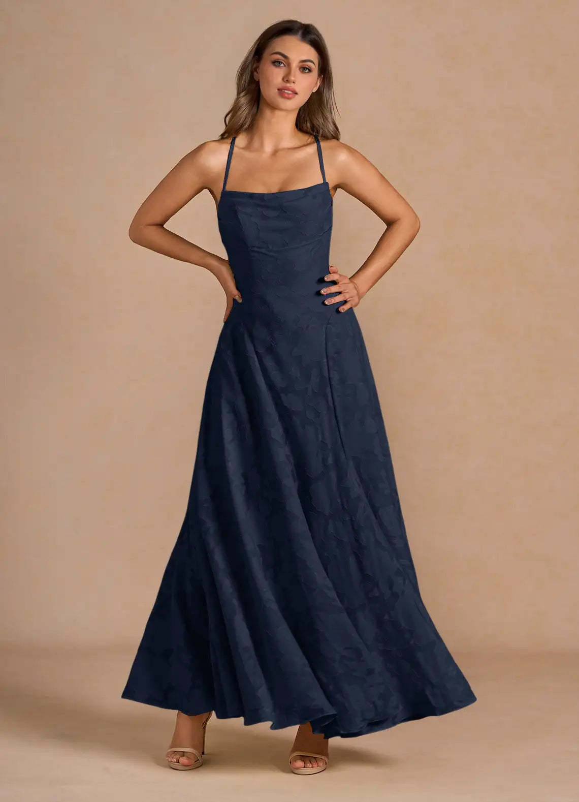 Women's Red Floral Lace Spaghetti Strap A-Line Maxi Evening Dress Wedding Guest