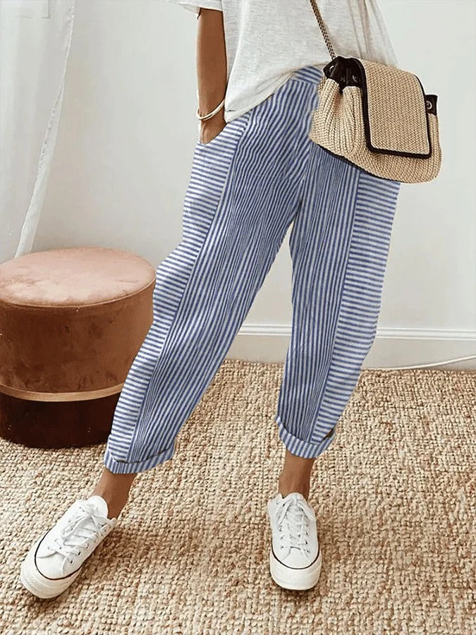 womens striped wide leg pants | casual summer trousers - front view
