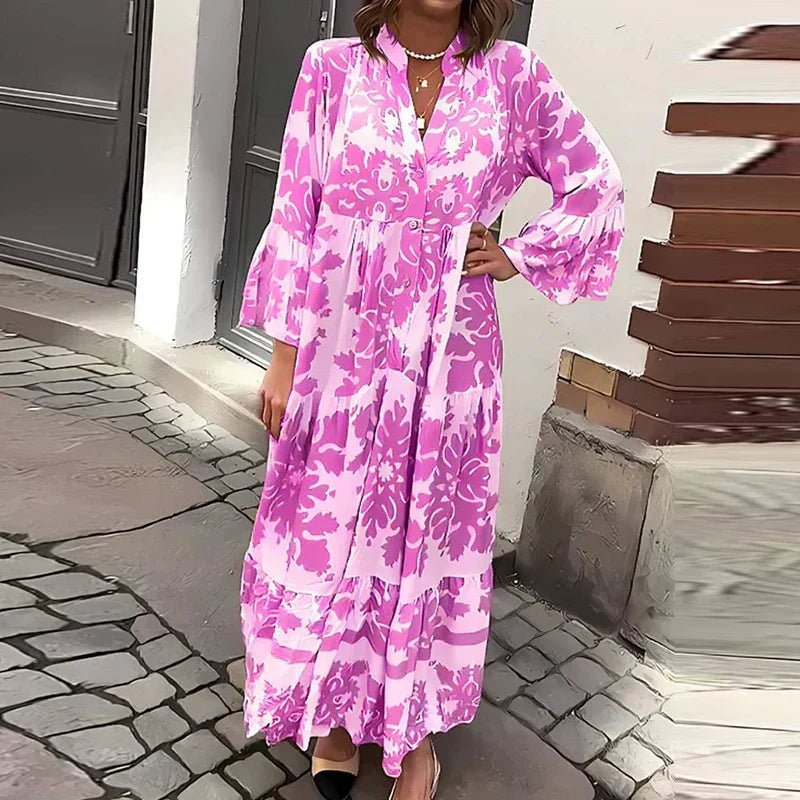 women's flowy boho printed maxi dress - detail view