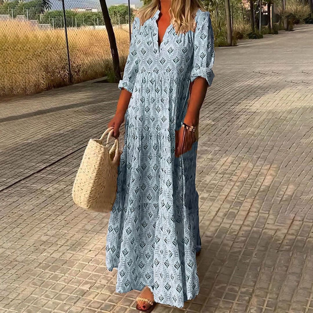 women's boho printed maxi dress - side view