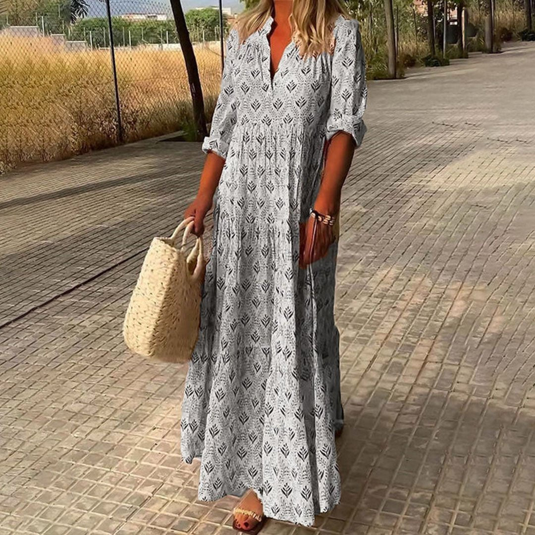 women's boho printed maxi dress - back view
