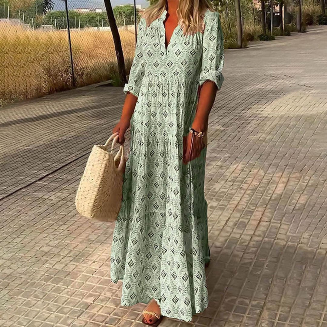 women's boho printed maxi dress - detail view