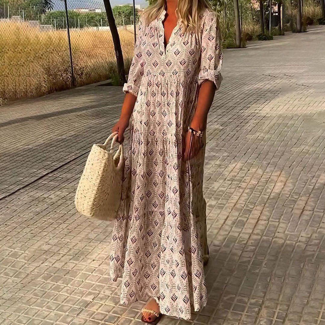 women's boho printed maxi dress - full view